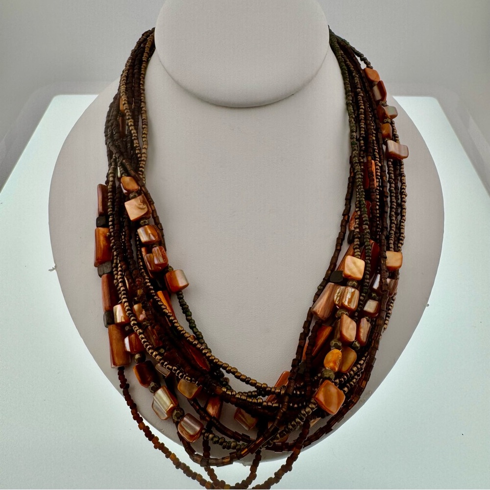 Coldwater Creek Multi-Strand Earthy Necklace Seed Bead and Shell
